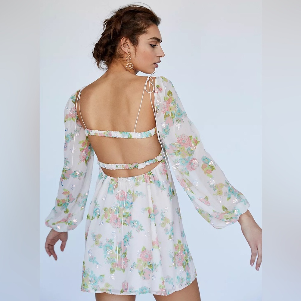 For Love & Lemons Georgina Swing Dress Floral Mini Sequin Size S - Picture 8 of 14
